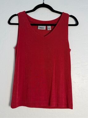 Chico's Travelers Womens  Knit Tank Top Sz S/4 Sleeveless V-Neckline Bright Red